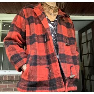 WOOLRICH vintage orange/black wool toggle jacket - size XL